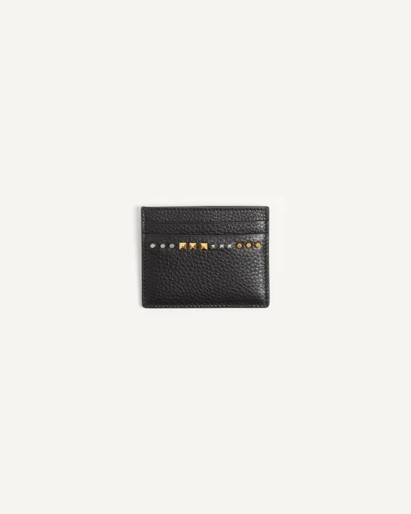Valentino Garavani Portacarte Rockstud In Vitello Granato Uomo NERO Nero