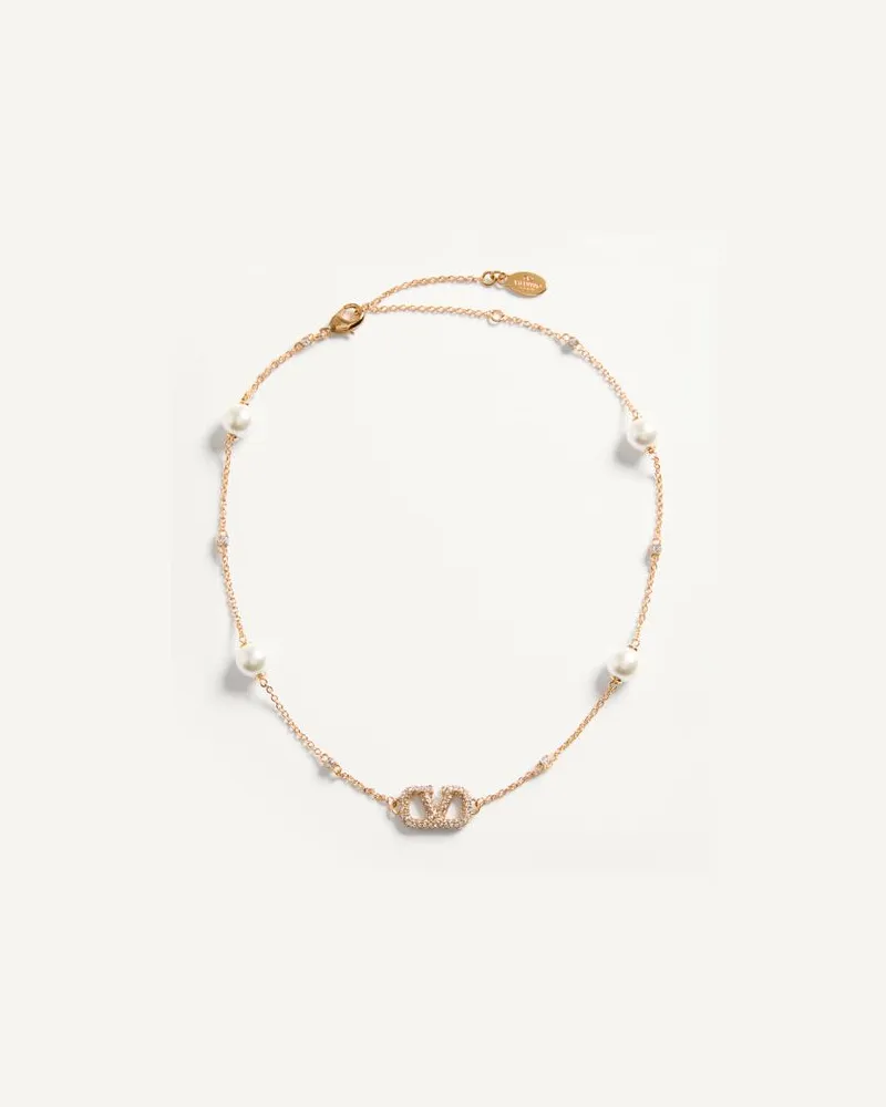 Valentino Garavani Collana VLogo Signature In Metallo, Cristalli Swarovski E Perle Donna ORO Oro