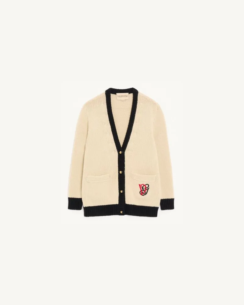 Valentino Garavani Cardigan In Lana Ricamato Donna BETULLA/NERO Betulla
