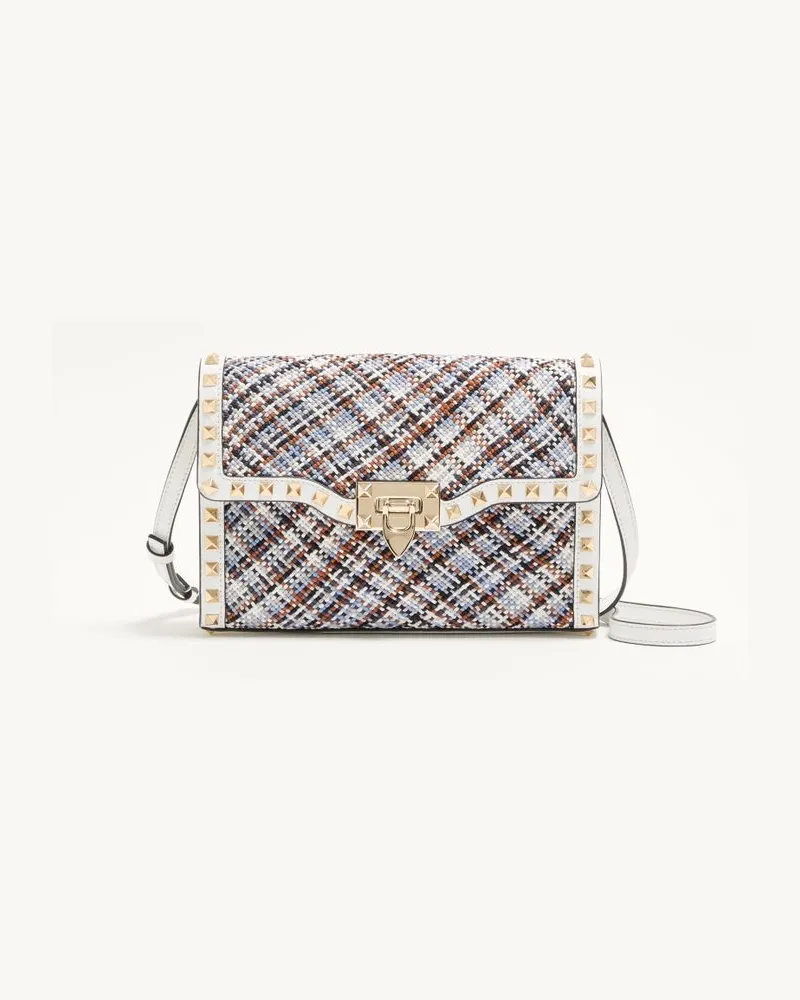 Valentino Garavani Borsa A Tracolla Piccola Valentino Garavani Rockstud In Tessuto Intrecciato Donna BIANCO/MULTICOLOR Bianco