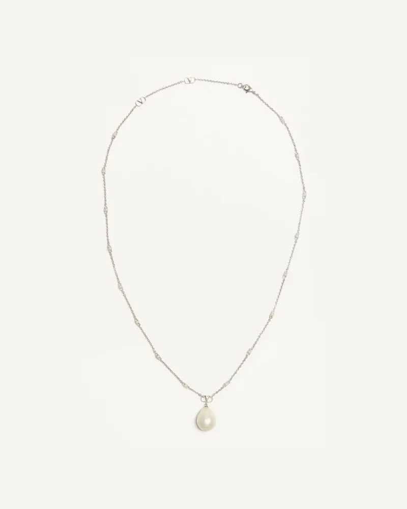 Valentino Garavani Collana VLogo Signature In Metallo, Perla E Cristalli Swarovski Uomo PALLADIO/CREMA Palladio