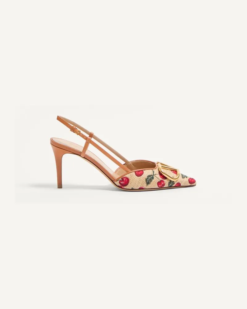 Valentino Garavani Décolleté Slingback VLogo Signature In Rafia Jacquard Con Motivo Cherryfic 80Mm Donna NATURALE/ROSSO Naturale