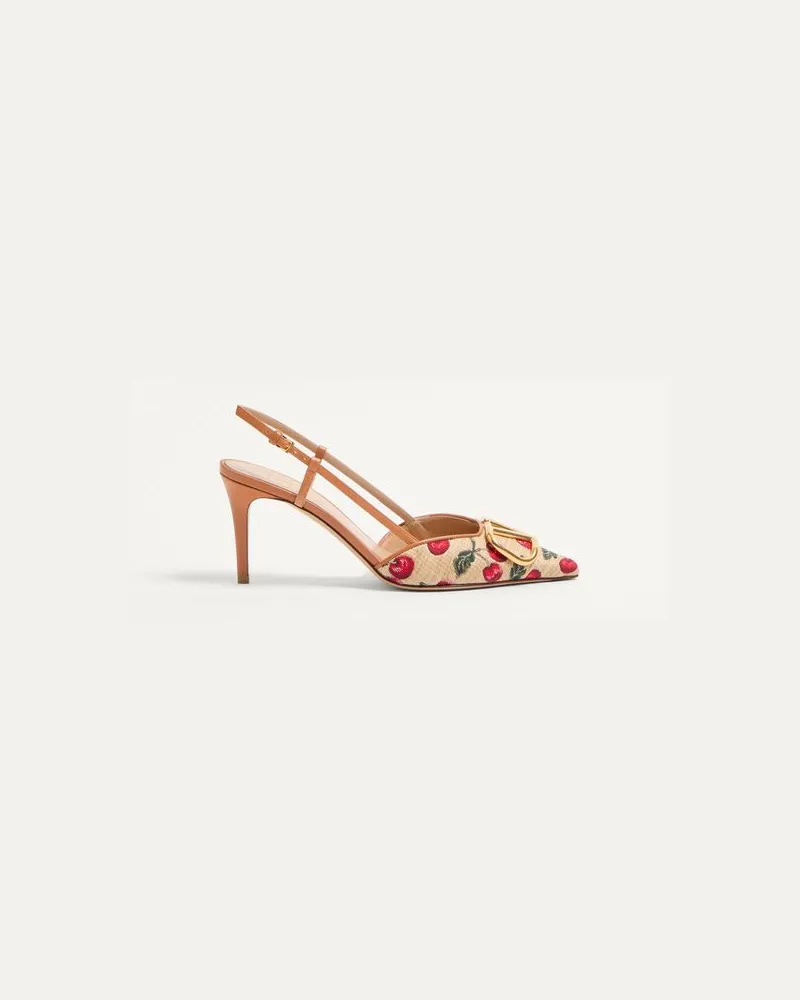 Valentino Garavani Décolleté Slingback Vlogo Signature In Rafia Jacquard Con Motivo Cherryfic 80Mm Donna NATURALE/ROSSO Naturale