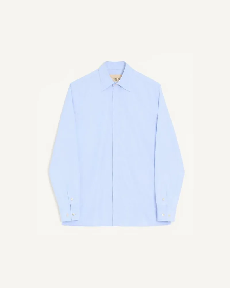 Valentino Garavani Camicia Valentino in cotone fil a fil con ricamo VLogo Uomo CELESTE Celeste