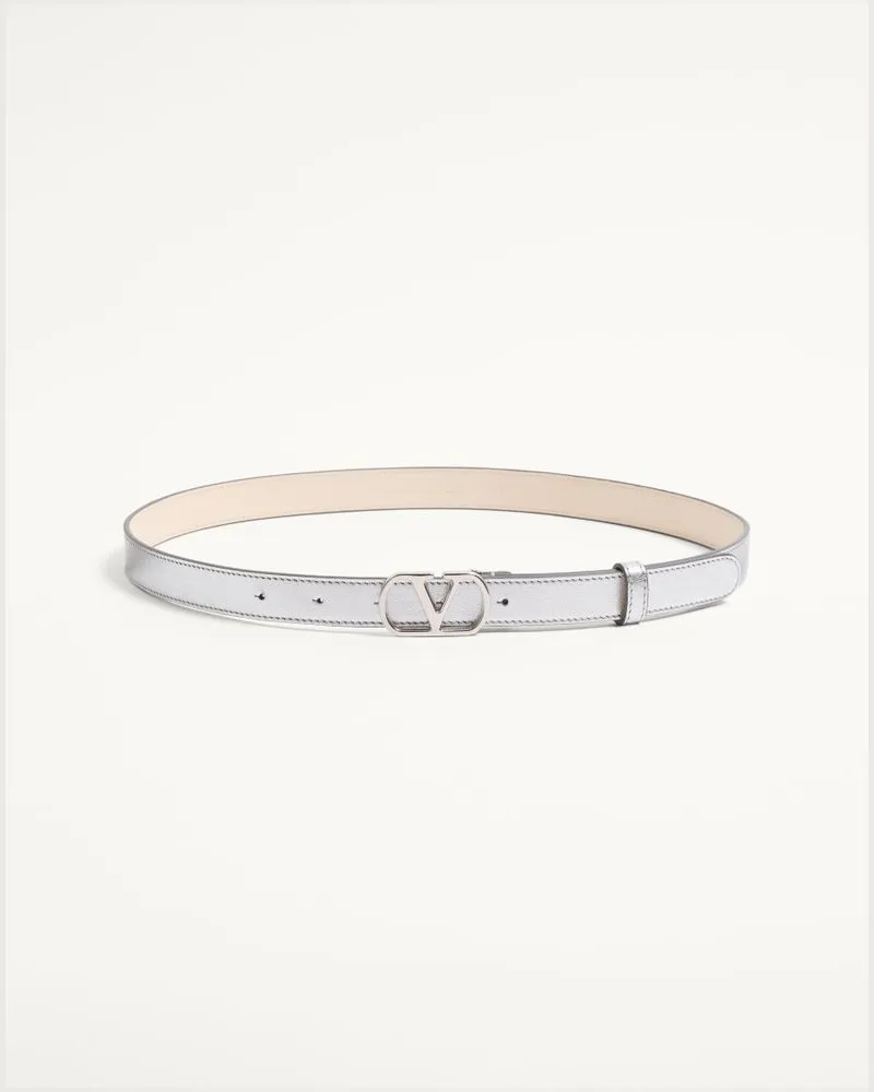 Valentino Garavani Cintura Vlogo Signature In Vitello Laminato 20 Mm Donna SILVER Silver