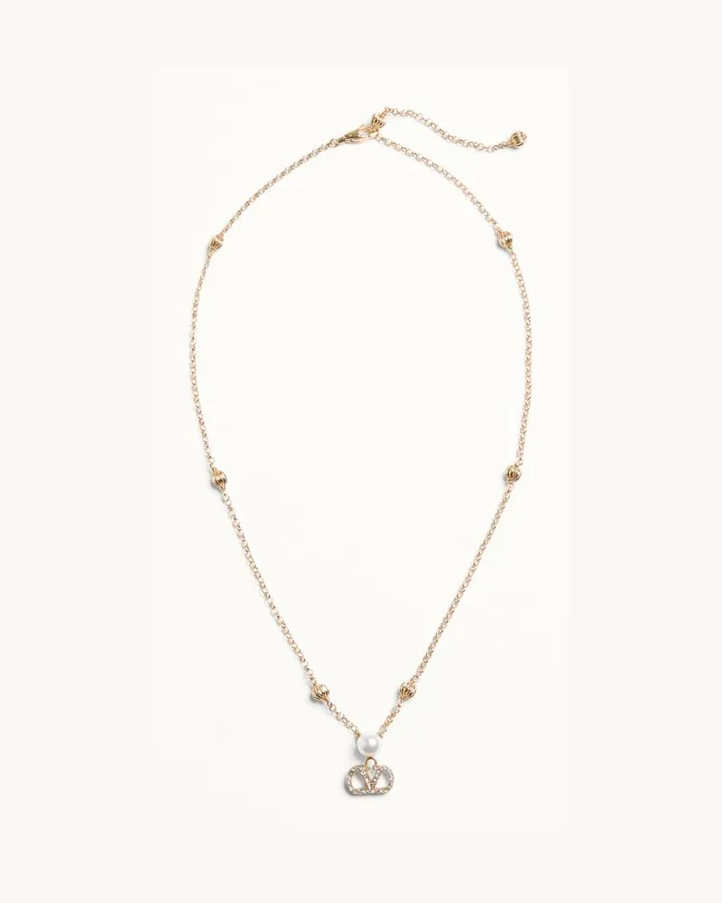 Valentino Garavani Collana Vlogo Signature In Metallo, Perla E Cristalli Swarovski Donna ORO/CREMA/CRYSTAL Oro