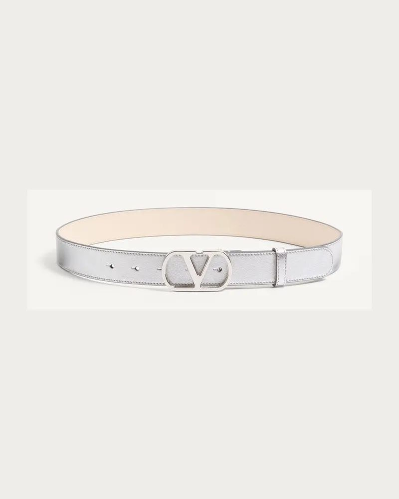Valentino Garavani Cintura VLogo Signature In Vitello Laminato 30 Mm Donna SILVER Silver