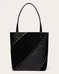 Valentino Garavani BORSA SHOPPING GARAVANI GARAVANI ROCKSTUD WISPY IN VITELLO E CAMOSCIO Donna NERO Nero