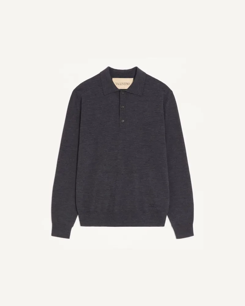 Valentino Garavani Polo Valentino in lana con ricamo VLogo Uomo GRIGIO SCURO Grigio