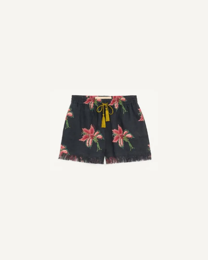Valentino Garavani Short In Linen Papier Floral Donna NERO/MULTICOLOR Nero