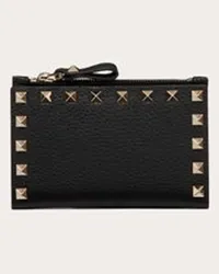 Valentino Garavani PORTACARTE CON ZIP ROCKSTUD IN VITELLO GRANATO Donna NERO Nero