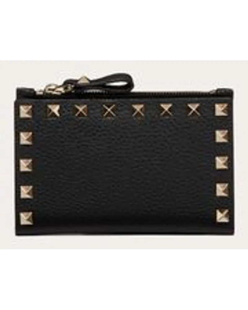 Valentino Garavani Portacarte Con Zip Rockstud In Vitello Granato Donna NERO Nero