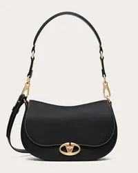 Valentino Garavani BORSA A SPALLA PICCOLA GARAVANI OHVAL IN VITELLO NAPPATO Donna NERO Nero