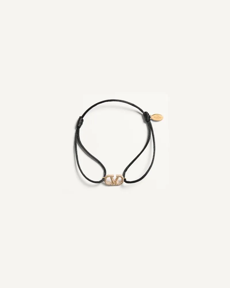 Valentino Garavani Bracciale Vlogo Signature In Cotone E Cristalli Swarovski Donna NERO Nero