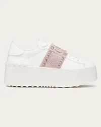 Valentino Garavani SNEAKER FLATFORM ROCKSTUD UNTITLED IN VITELLO CON MICRO BORCHIE Donna BIANCO/ROSE QUARTZ/ROSA CHIARO Bianco