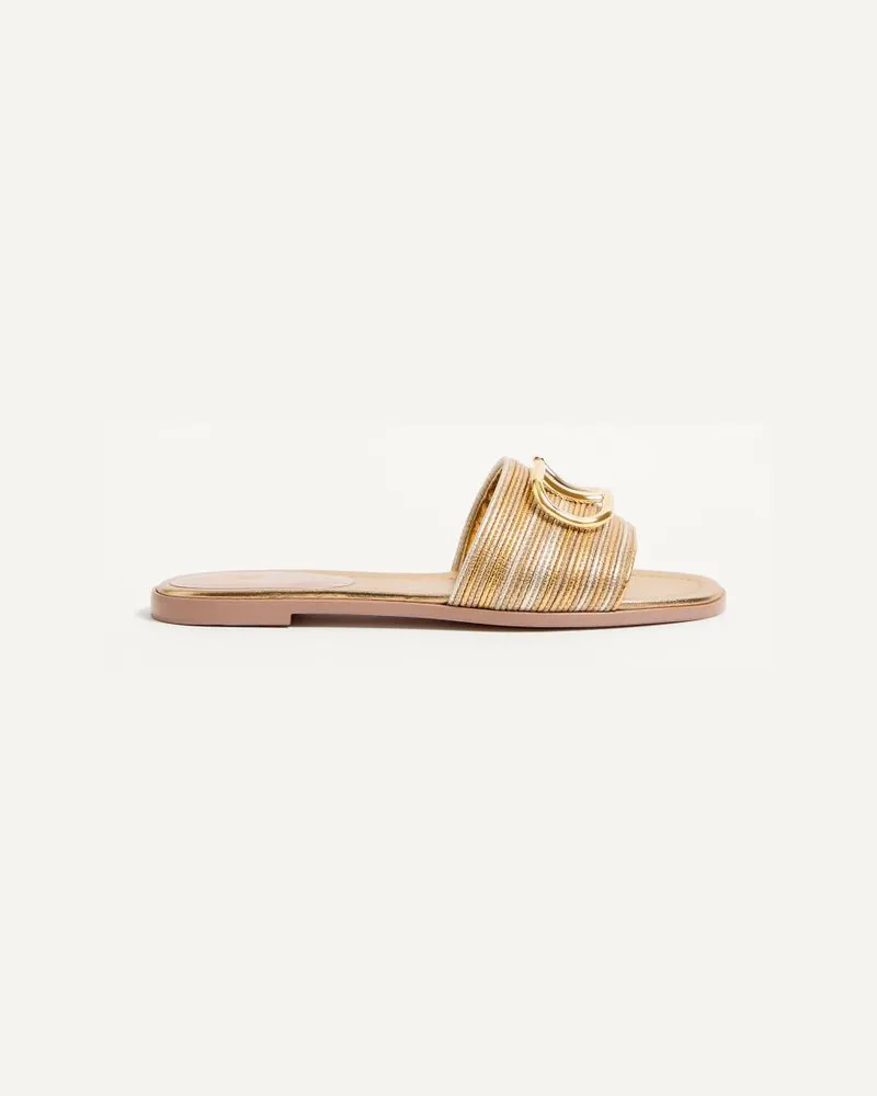 Valentino Garavani Sandalo Slide VLogo Signature Metallizzato Con Ricamo Cornely Donna ORO Oro