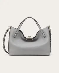 Valentino Garavani BORSA PICCOLA GARAVANI ROCKSTUD IN VITELLO GRANATO CON FODERA A CONTRASTO Donna GRIGIO/NERO Grigio