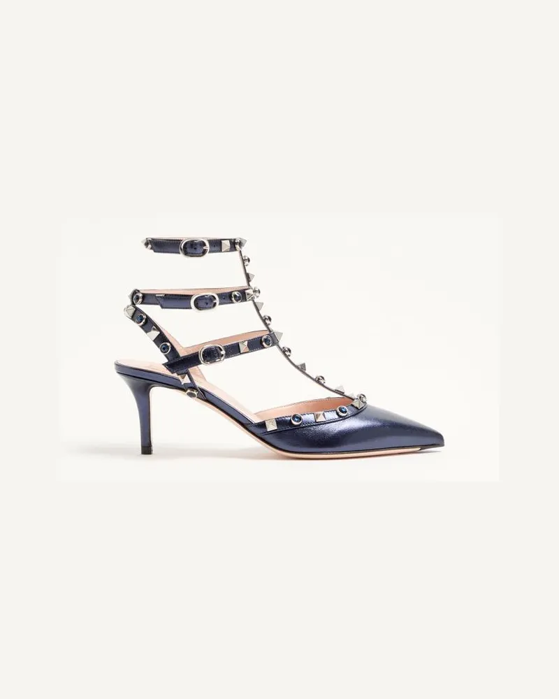 Valentino Garavani Décolleté Rockstud In Nappa Laminata Con Cabochon 65Mm Donna NAVY Navy