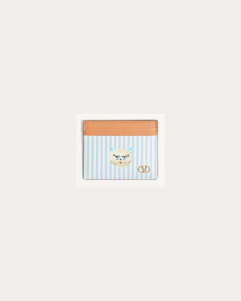 Valentino Garavani Portacarte Valentino Garavani VLogo Signature In Vitello Granato Con Stampa Le Chat De La Maison Uomo AZZURRO/AVORIO Azzurro