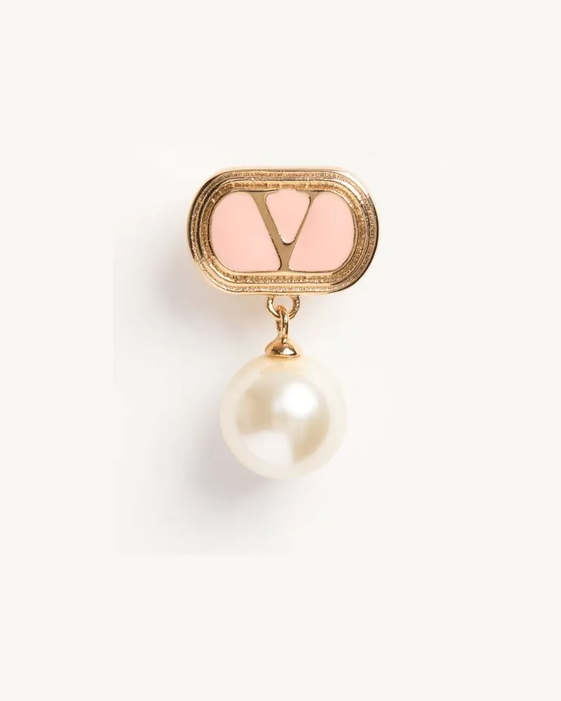 Valentino Garavani Orecchini Ovalette In Metallo, Smalto E Perle Swarovski Donna ORO/CREMA Oro