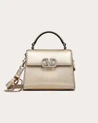 Valentino Garavani BORSA A MANO MINI VSLING IN VITELLO GRANATO METALLIZZATO Donna PLATINO/CRYSTAL Platino