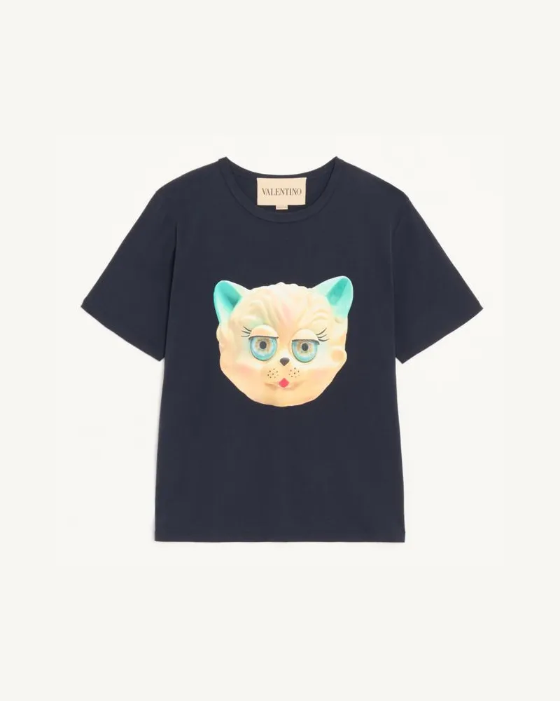 Valentino Garavani T-Shirt Valentino In Cotone Con Stampa Le Chat De La Maison Uomo NAVY Navy
