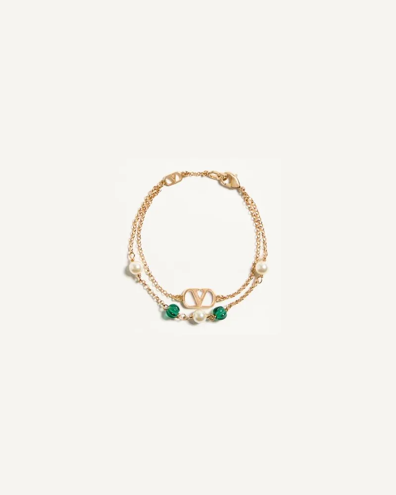Valentino Garavani Bracciale VLogo Signature In Metallo, Perle E Vetro Godronato Donna ORO Oro