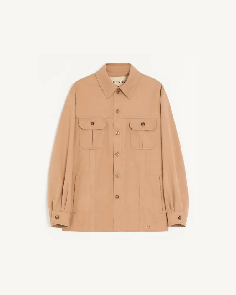 Valentino Garavani Giacca camicia Valentino in gabardina di cotone con VLogo Uomo CAMMELLO Cammello