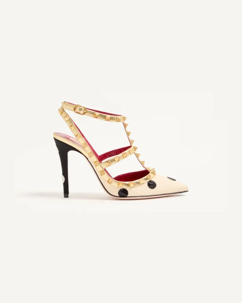 Valentino Garavani Décolleté Rockstud Con Ricamo Plus De Pois 100Mm Donna BURRO/NERO Burro