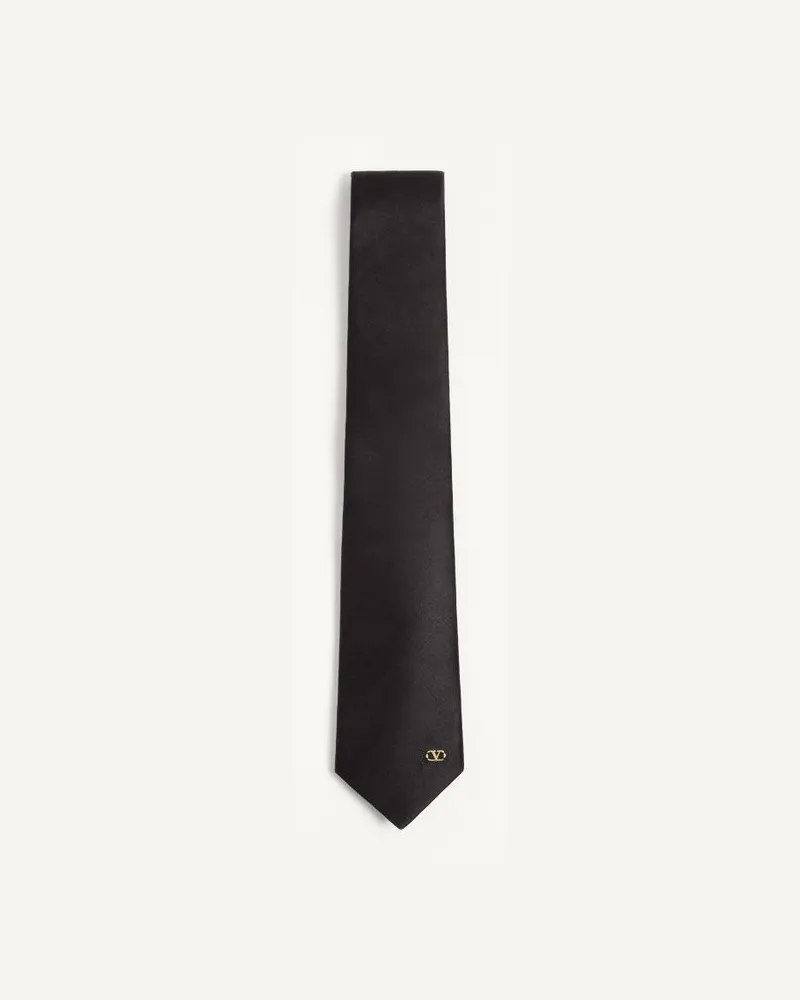 Valentino Garavani Cravatta Valentie In Seta Con Dettaglio VLogo Signature Uomo NERO/ORO Nero