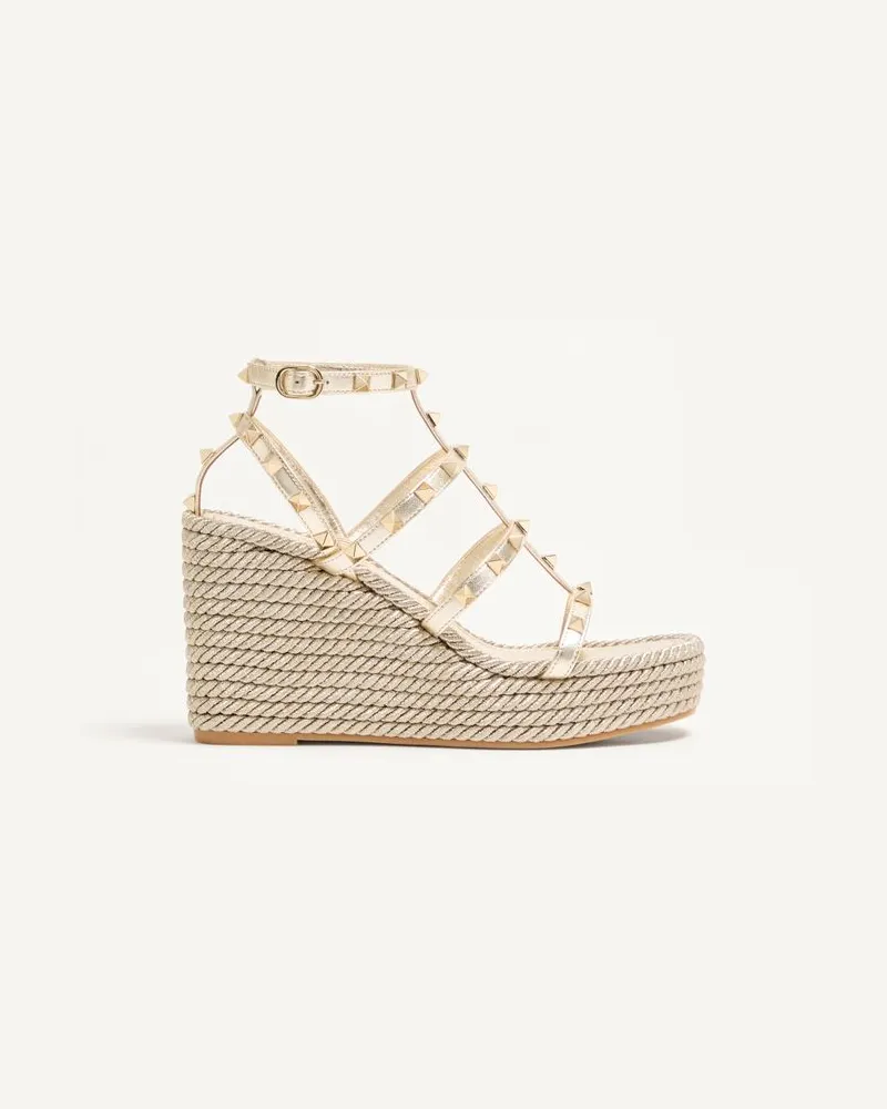 Valentino Garavani Sandalo Zeppa Rockstud In Nappa Laminata 95mm Donna PLATINO Platino