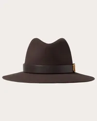 Valentino Garavani CAPPELLO FEDORA VLOGO SIGNATURE IN TESSUTO LAPIN E PELLE Donna FONDANT Fondant