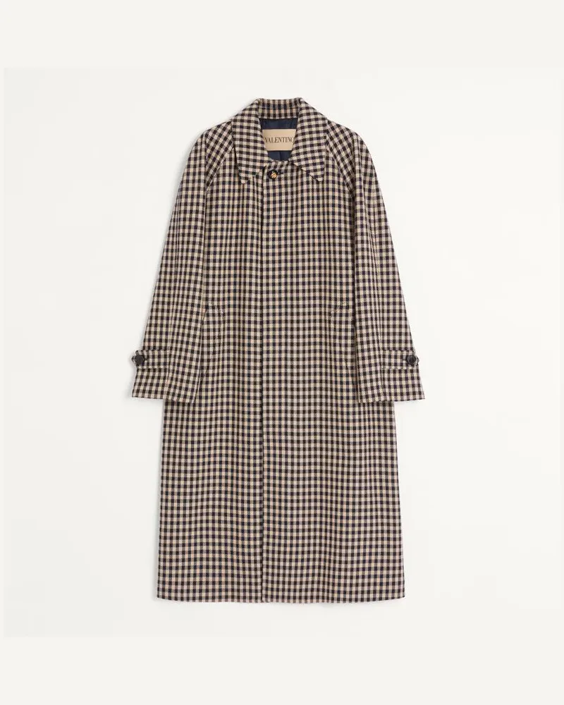 Valentino Garavani Cappotto Monopetto In Cotone E Lana Con Motivo Vichy Uomo NAVY/BEIGE Navy