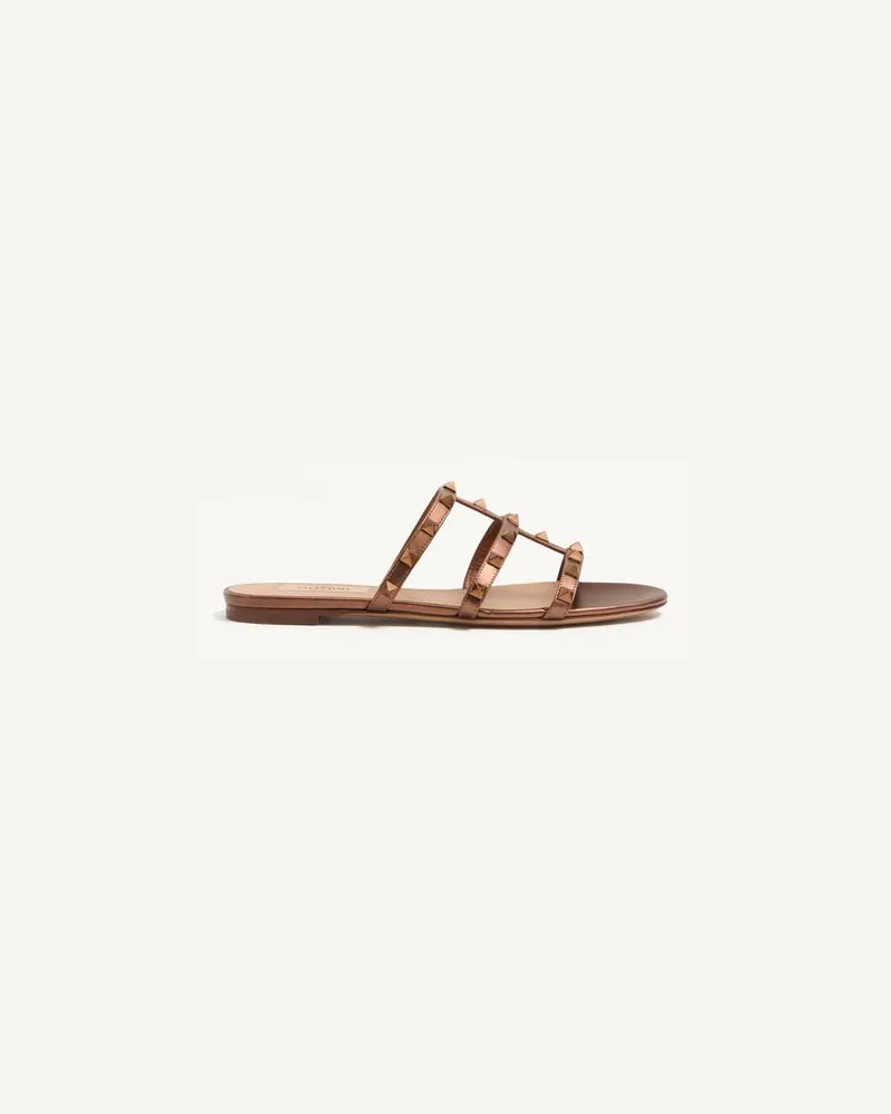 Valentino Garavani Sandalo Slider Basso Rockstud In Nappa Laminata Donna BRONZE Bronze