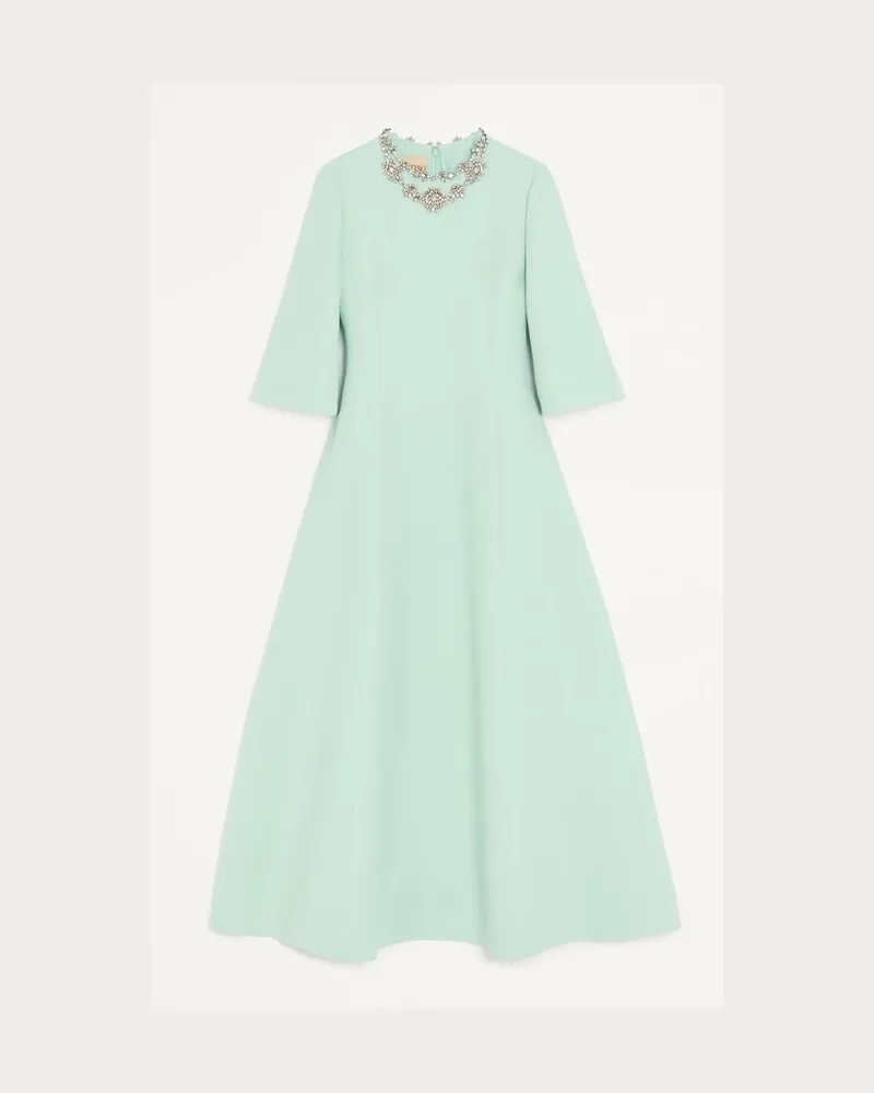 Valentino Garavani Abito Midi In Crepe Couture Ricamato Donna CELADON/SILVER Celadon