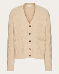 Valentino Garavani CARDIGAN IN LANA CON MOTIVO TOILE ICONOGRAPHE Uomo BEIGE Beige