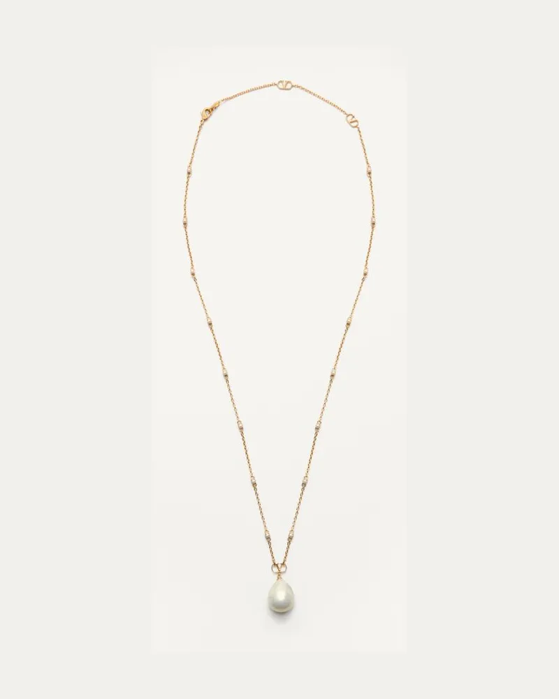 Valentino Garavani Collana VLogo Signature In Metallo, Perla E Cristalli Swarovski Donna ORO/CREMA/CRYSTAL Oro