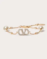 Valentino Garavani BRACCIALE VLOGO SIGNATURE IN METALLO, CRISTALLI SWAROVSKI® E PERLE Donna ORO Oro