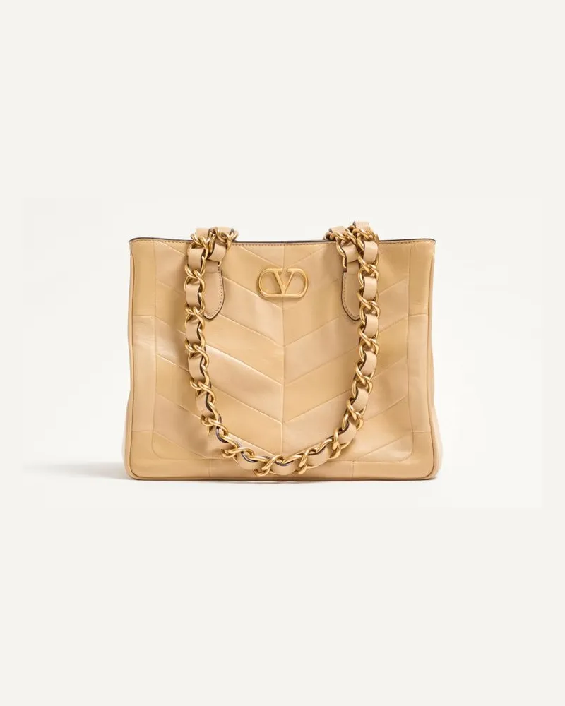 Valentino Garavani Borsa Shopping Piccola Valentino Garavani Laseine In Nappa Motivo Chevron Donna GOLD BEIGE Gold