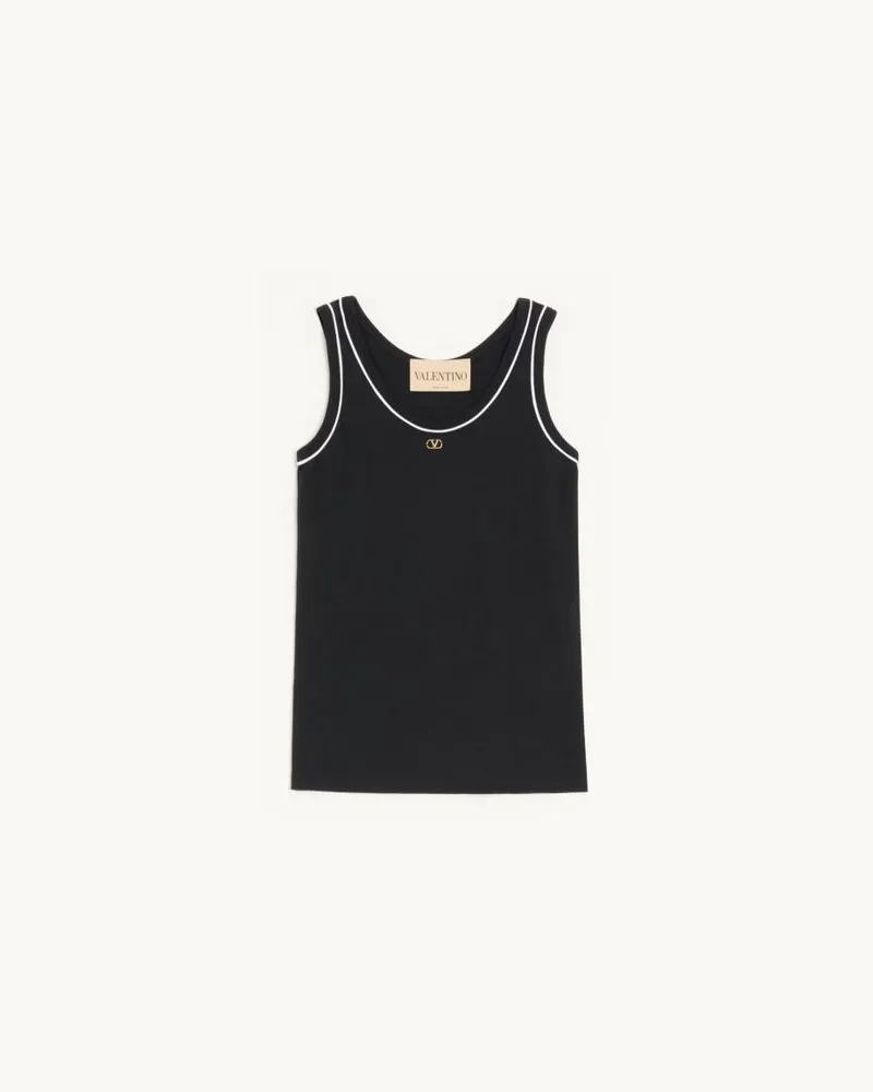 Valentino Garavani Top In Jersey Di Cotone Donna NERO/BIANCO Nero