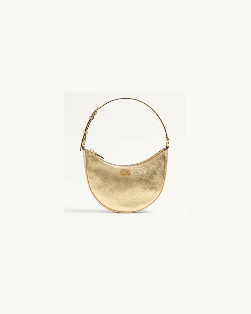 Valentino Garavani Mini Borsa Hobo Vlogo Signature In Vitello Granato Laminato Donna ANTIQUE BRASS Antique