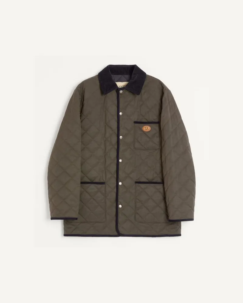 Valentino Garavani Giacca Camicia In Nylon Trapuntata Con Patch Vlogo Uomo OLIVE GREEN Olive