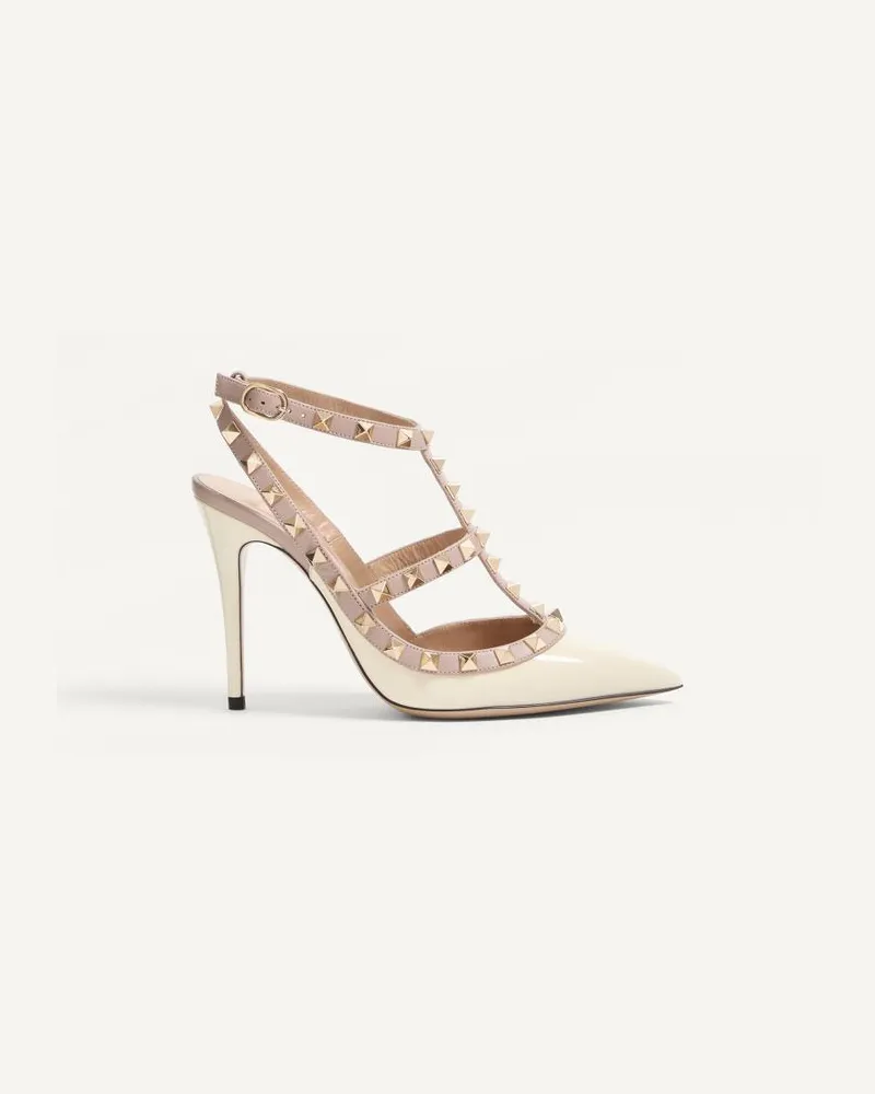 Valentino Garavani Décolleté Rockstud In Vernice Con Cinturini 100Mm Donna AVORIO/POUDRE Avorio