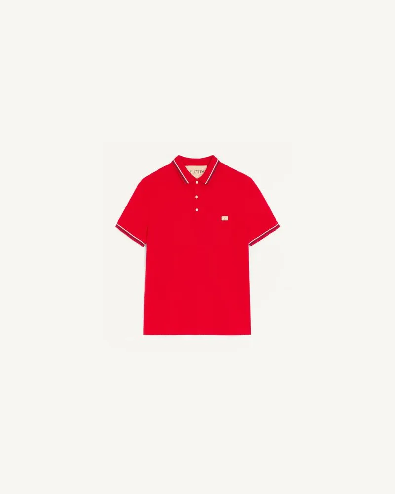 Valentino Garavani Polo In Piquet Di Cotone Con Patch Vlogo Uomo ROSSO XXL 