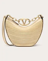 Valentino Garavani MINI HOBO VLOGO MOON BAG IN NAPPA LAVORATA METALLIZZATA CON CATENA Donna ORO Oro