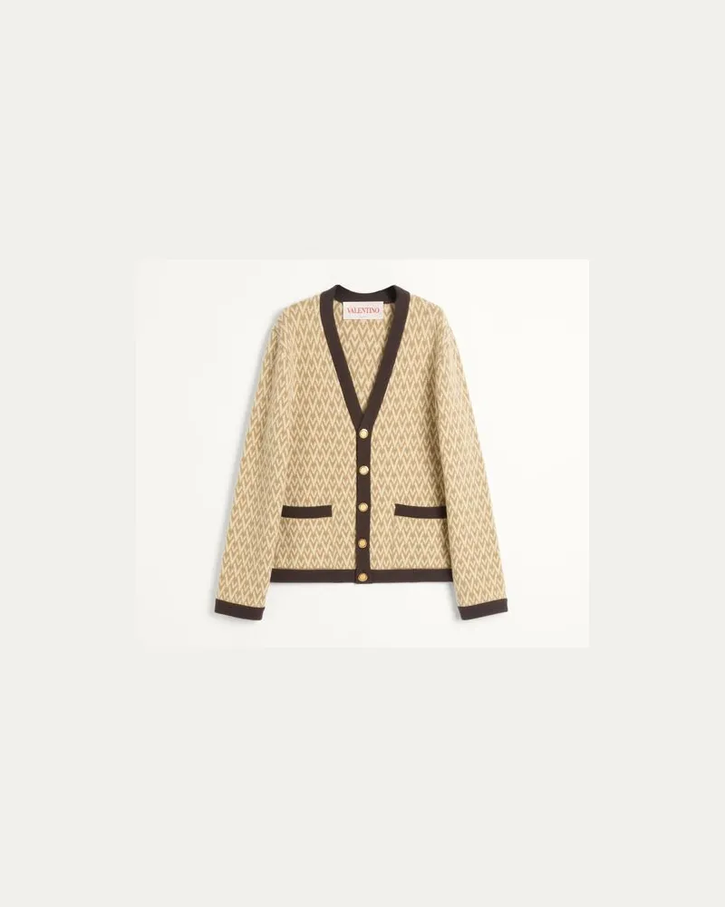 Valentino Garavani Cardigan In Lana Con Motivo Toute La V Uomo BEIGE/CREMA L 