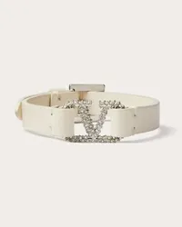 Valentino Garavani BRACCIALE VLOGO SIGNATURE GARAVANI IN PELLE E CRISTALLI Donna LIGHT IVORY Light