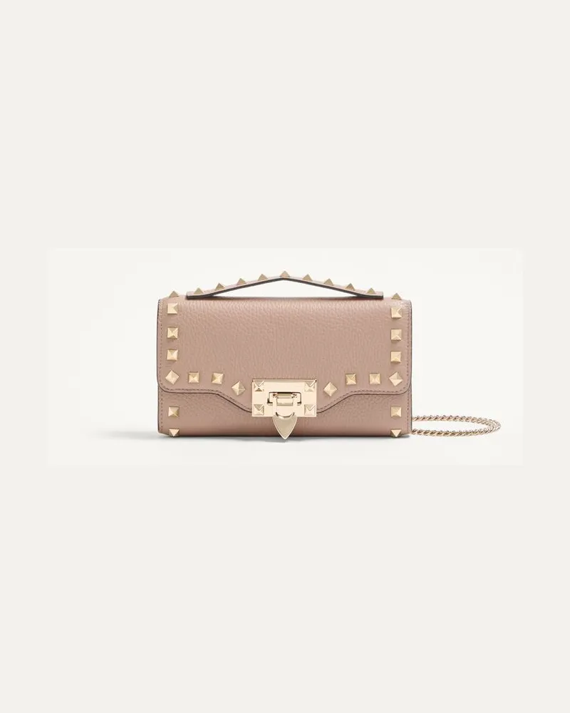 Valentino Garavani Portafoglio Con Catena Rockstud In Vitello Granato Donna POUDRE Poudre