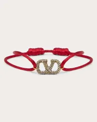 Valentino Garavani BRACCIALE VLOGO SIGNATURE IN COTONE E CRISTALLI SWAROVSKI® Donna ROUGE PUR Rouge