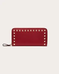 Valentino Garavani PORTAFOGLIO CON ZIP ROCKSTUD IN VITELLO GRANATO Donna ROSSO V Rosso